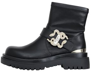 Just Cavalli Schwarze Stiefel für Damen mit Logo-Schnalle, Schwarz , 38 EU