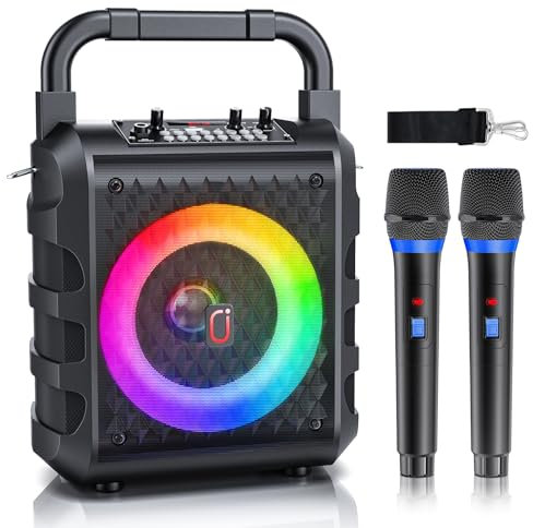 Karaoke Machine with Upgraded 6.5 Subwoofer, Portable Bluetooth 5.3 Karaoke Speaker with 2 Wireless Microphones, PA System with Echo Adjustment For Home Parties, Support TV/USB/TF Card/AUX/REC