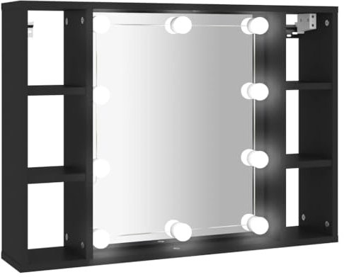 Genérico Wenjingqi 808856 Spiegelschrank mit LED, Schwarz, 76 x 15 x 55 cm, Schwarz