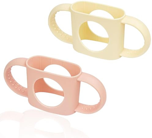 FNSIGHD 2 Pcs Baby Bottle Handles,Non-Slip Mam Bottle Handle,Silicone Mam Handles for Bottles,Ergonomically Designed Mom Handle,Easy Grip Mom Hold,for Baby Self Feeding(Pink/White)