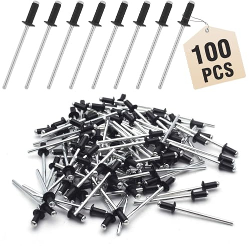 Spetsbst Aluminium Blindnieten mit großem Flansch 100 Stück 4.8 × 12mm | Blindnieten Alu Nieten Popnieten Set Pop Nieten für Gebäude Schiffe Autos und Möbel Schwarz