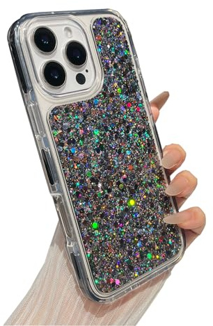 ZTOFERA for iPhone 15 Pro Max Case, Luxury Bling Glitter Phone Case Durable TPU Sparkle Shockproof Protective Cover for Girls Women - Black
