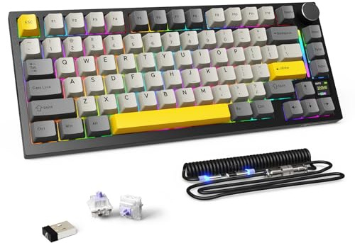 MAMBASNAKE Attack Shark X820 Ultra Teclado Mecánico Gaming con TFT Pantalla y Perilla, QWERTY 75% Gasket Hot-Swap, Inalámbrico 2.4G/BT/USB-C, LIGHTSYNC RGB Chroma, Coiled Cable - Gift Switch/Gris
