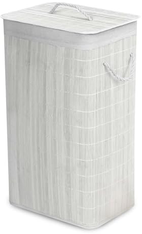 GEEZY Bamboo Laundry Basket Hamper with Lid, Rope Handles & Removable Liner – White, Rectangular, Odour-Blocking, Easy Assembly, Space Saving – Wooden Laundry Bin for Clothes, Bedrooms & Bathrooms