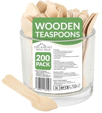 Disposable Wooden Teaspoons [200 Pack] - 11cm FSC-Certified Birchwood Compostable Cutlery | Eco Friendly Small Spoons for Coffee, Tea, Drinks, Dessert, Ice Cream, Tasting, Catering, Takeaway & Events