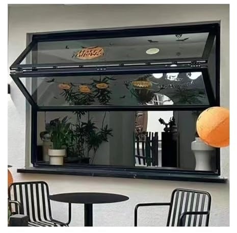 Ventana Plegable De Aleación De Aluminio, Empotrada, Vertical Con Vidrio Reforzado De 5 Mm.(Black frame_(WXH)140x100cm)