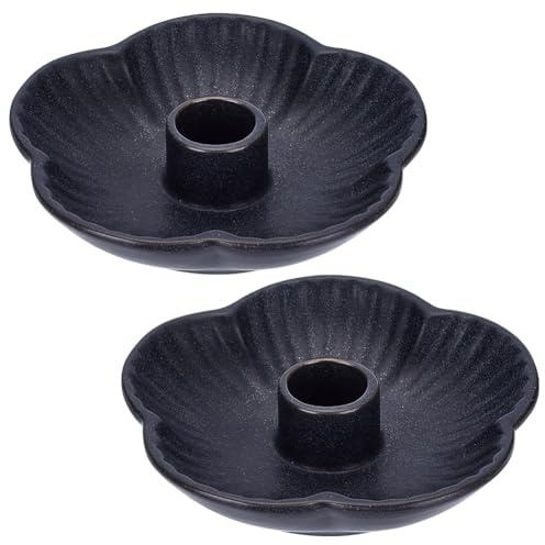 WEBEEDY 2 STK. Keramik Kerzenhalter Schwarze Blumen Kerzenhalter 2.3cm Loch Für Kaminumrandung Esstisch Mittelstück Dekor Hochzeit Weihnachten Feiertagsdekoration