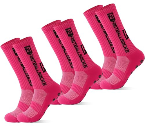 FWHFNB 3 Pairs Calze Calcio Antiscivolo,Calze Antiscivolo Calcio Uomo,39-46 Calze Antiscivolo Calcio,per Calcio,Basket,Tennis,Yoga,Corsa (Rosso rosa)