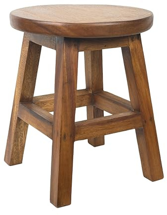 Crafty Artisan 16 Inch Acacia Wood Stool with 13 Inch Round Seat – Solid Hardwood Rustic Farmhouse Accent Stool, Hu honey Brown Finish