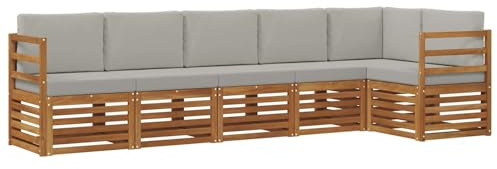vidaXL Sofagarnituren 6 pcs Natürlich und Hellgrau Massivholz Akazie, Garten, modernes Outdoor-Sofa, L-förmige Lounge, Terrasse, langlebiger Komfort fürs Patio