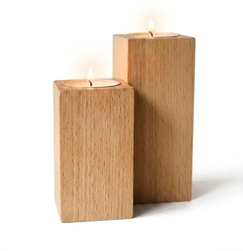 Heläno Teelichthalter & Kerzenhalter aus Buchenholz – 2er Set | Teelichthalter