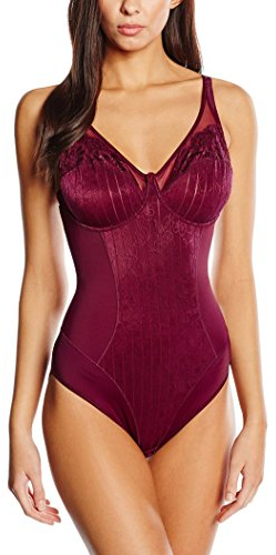 Selene, Body Mujer de Encaje con Motivo Floral, con Aros y Sin Relleno, Colección Mariluz, Color Burdeos, Copa 95 C