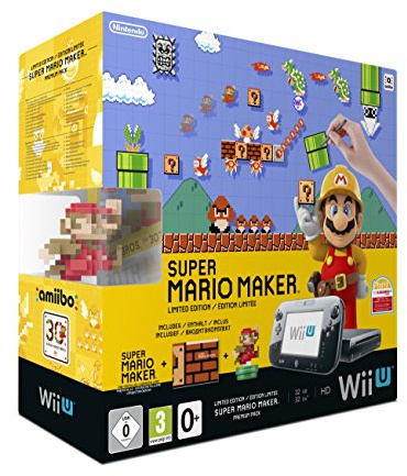 Nintendo Wii U Premium Pack Black + Super Mario Maker (vorinstalliert) + Artbook + amiibo