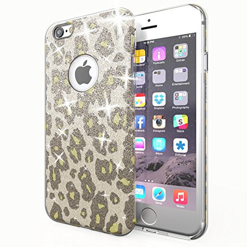 NALIA Custodia compatibile con iPhone 6 6S, Glitter Leopardo Copertura in Silicone Protezione Sottile Cellulare, Slim Gel Cover Case Protettiva Scintillio Telefono Bumper - Argento Verde