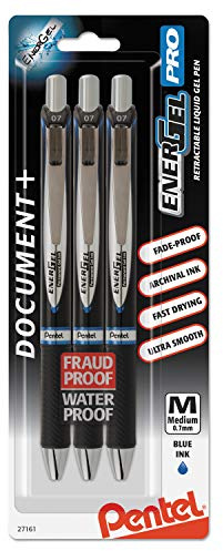 Pentel EnerGel Pro Permanent Gel Ink Pen, (0.7mm) Medium Point, Blue Ink, 3-Pk (BLP77BP3C)