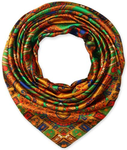 corciova Grand foulard carré pour femme - 89,9 x 89,9 cm - En soie - Cheveux bouclés - Pour dormir la nuit, 428 Bronze Totem, 1 pièce