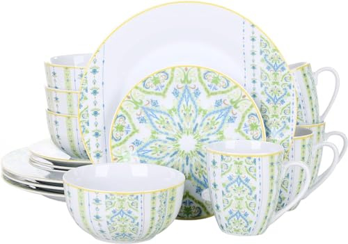 VEWEET 16-Piece Porcelain Dinnerware Set, Dinnerware Set with Dinner Plate, Dessert Plate, Bowl, Mug for Party, Feast, Family Gatherings, Service for 4, Series MAGDA