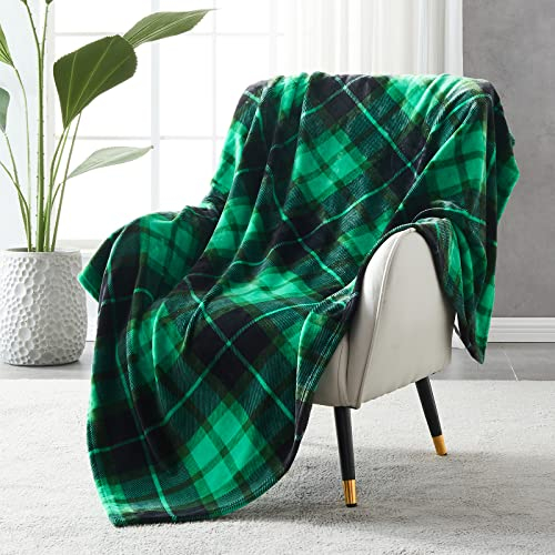 SOCHOW Flanell Fleecedecke 150 × 200 cm, ganzjährig Grün Karierte Decke für Bett, Couch, Auto