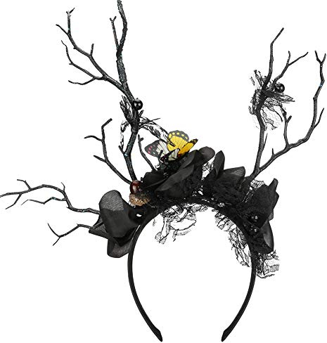 E-More Halloween-Stirnband, Baumzweige, Haarreif mit Blumen, Schmetterling, Mesh, Spitze, Haarschmuck, Halloween, Geist, Braut, Party, Kopfschmuck für Mädchen, Damen