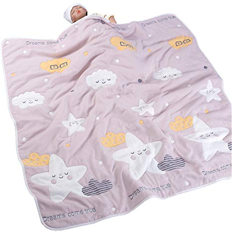 Hayisugal Krabbeldecke 100% Baumwolle Babydecke kuschelige Kinder Decken Strickdecke ideal als Baby Decke, Erstlingsdecke, Wolldecke Baby Kuscheldecke, Lila Sterne, 120 x 150cm