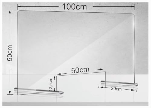 Manschin-Laserdesign Acryl Schutzschild 100x50cm | Niesschutz | Spuckschutz | Thekenaufsteller | Schutz gegen Tröpfcheninfektion (Mit Durchreiche)