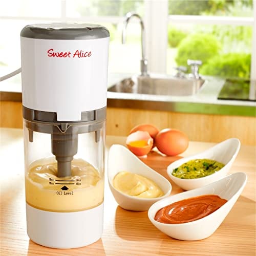 SWEET ALICE - Appareil Mayonnaise Minute - Compact - HomeMade Mayonnaise - Mayonnaise Express Fait Maison - Mayonnaise Maker - Mélangeur/émulsionneur - inratable - Livré avec 20 recettes - Blanc