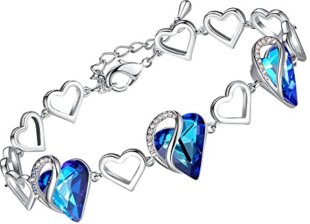 Leafael Cadeau Fête des Mères Bracelet Femme Cœur Pierre de Naissance avec Cristaux Bijou Femme Argent Hypoallergénique Chaîne 7 + 2 Pouces avec Coffret Cadeau