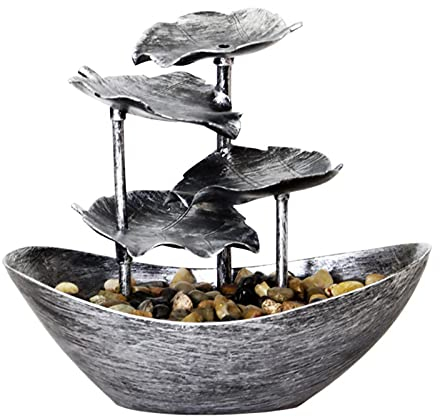 Segelboot Blatt Desktop Brunnen Zimmerbrunnen Innenbrunnen Mit LED Leuchten Tischbrunnen Dekoration, Natürliche Elegante Dekoration, 4-lagige Lotusblattform