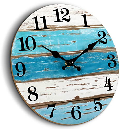 CHYLIN Wall Clock Beach Decor 12 Inch Coastal Nautical Ocean Clocks for Living Room, Silent Non Ticking Wall Clocks Battery Operated Decorative for Kitchen,Bedroom,Bathroom,Home(Blue)