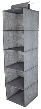 SB Trading Premium Kleiderschrank Organizer hängend aus Stoff - Schrank Hängeregal für Hosen, Pullover & T-Shirt - Hängeaufbewahrung verstärkter Boden - Regal Hängeorganizer Grau (schmal & stabil)