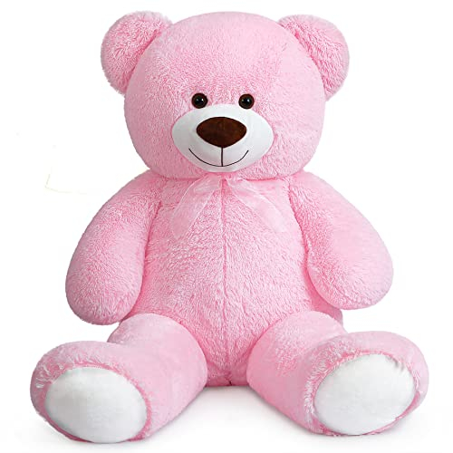 SNOWOLF Riesen XXL Teddybär Plüsch Kuschelbär Plüschbär mit Knopfaugen 110cm, Groß Weiches Teddy Bear Stofftier Geschenk am Geburtstag, Valentinstag oder Weihnachten(1.1m, Rosa)