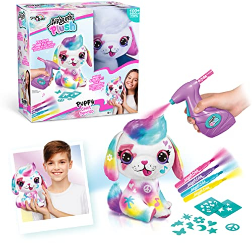 Canal Toys - Airbrush Plush OFG 249- Airbrush your Plush toy, bemalen Sie Ihr eigenes Plüschtier mit elektrischer Airbrush-Spritzpistole, Markern und Schablonen, 1 Puppy-Plüsch, weiß