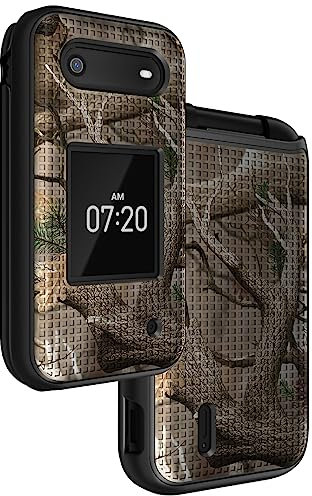 Nakedcellphone Case for Nokia 2760 Flip Phone, [Outdoor Camouflage] Slim Hard Shell Protector Cover with Grid Texture - Tree Leaf Real Woods Camo Design