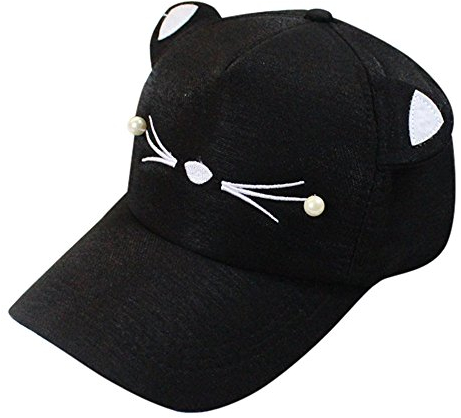 MINGCHE Freizeit-Baseballmütze Baseballmütze im Freien Outdoor-Baseballmütze Frühlingsmode-Gezeiten-Perlen-Wilde Nette Studenten-Katzenohren-Visier-Baseballmütze, Schwarz, Einheitsgröße