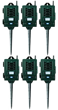 Pestbye® Ultrasonic Smart Link Cat Repellent System - Solar Powered Motion Activated & Waterproof - The Ultimate in Cat Repellers with Ground Stake - Set of 6