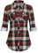 DJT Damen Weiches Gestrick Karierte Bluse Langarm 3/4 Roll Up Ärmel Hemdbluse Button-down Blusen Schönes Rot 2XL