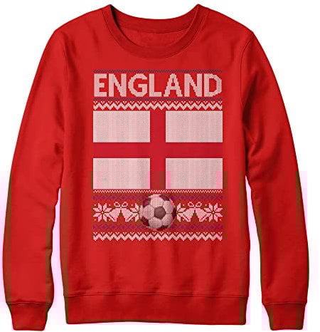 Purple Print House England Christmas Sweatshirt Kids, Ugly English Flag Christmas Jumper, World Football Xmas Gifts for Boys and Girls, English Soccer Supporters Cup Sweater 2022, 9-11 Years, Red