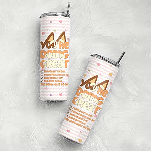 SAZAHA Stainless Steel Skinny Tumbler, 20oz - You Are Doing Great, Chilli Checkist, Heeler Tumbler For Mum, Cartoon Gift