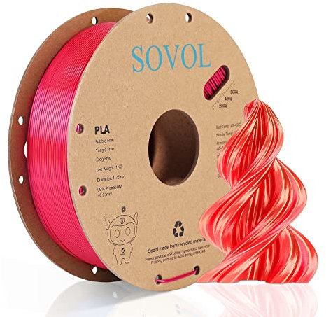 Sovol Dual Color Silk PLA Filament 1.75mm, 3D Drucker Filament 1kg (2.2LBS), Zweifarbiges Seiden Rose/Gold Coextrusion PLA Filament +/-0.03mm