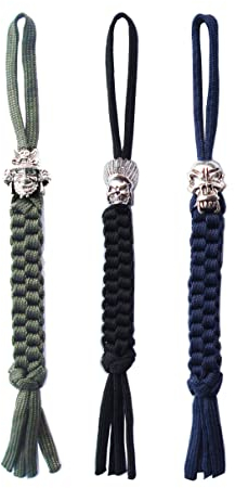 KNIFIUS 3-teilige Schädel Messer Lanyard Mit Silber Perlen, Paracord, Taktisch für Messer