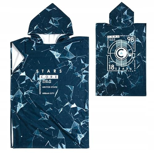 HAMUR HOME Badeponcho Damen Herren Kapuzenhandtuch 105 cm Poncho Mit Kapuze Bademantel Baumwolle Frottee Surfen Wechseln Handtuch Surf Poncho Strand Schwimmen (Stars)