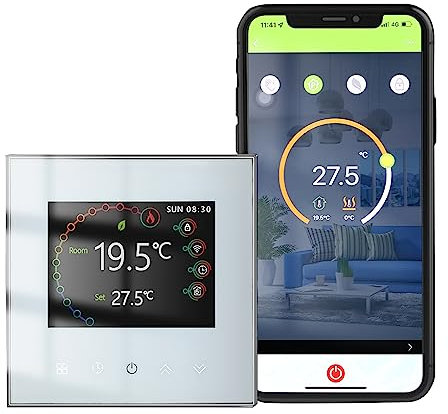 Kavolet WiFi Smart Thermostat, für elektrische Fußbodenheizung 16A, Wöchentlich programmierbare Temperaturregler, Touch-Steuerung/Mobile APP/Sprachsteuerung Kompatibel mit Alexa/Google Home