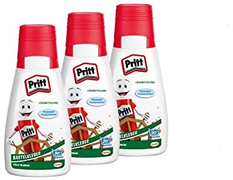 Pritt Bastelkleber, transparent trocknender Alleskleber für Zuhause, Schule oder Büro, weißer Bastelleim für Kinder, 3x100 g, 9H PAKC2