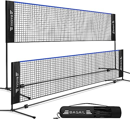 BAGAIL Badmintonnetz, faltbares Nylonnetz, höhenverstellbarer Ständer und Tragetasche, leicht auf- und abbaubar, Ideales Sportnetz für Tennis, Badminton oder Volleyball