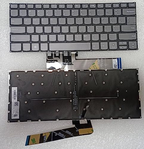 YANHAO Nuevo inglés de EE. UU. for Lenovo Yoga 530-14IKB 530-14ARR C640-13IML C740-14IML Flex 6-14ARR retroiluminación Gris portátil Teclado [Fácil de Instalar]