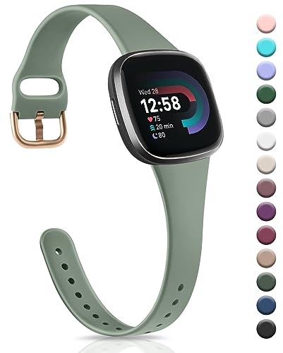 Wanme Silikon Armband für Fitbit Versa 3/4, Sense/Sense 2 - Dauerhaft Dünnes Sport Ersatz Uhrenarmband für Damen und Herren