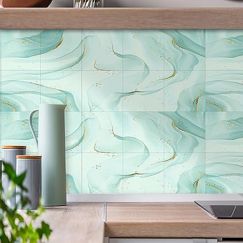 Fliesenaufkleber Bad 15x15 CM Mintgrün 3D Selbstklebende Deko Wandaufkleber Fliesensticker für Küche und Badzimmer Vinyl Selbstklebend Wasserdichtküchenrückwand(10 Stück)