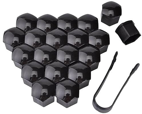17mm Mutternabdeckungen,20 Stück Radschraubenkappen Mit Entfernung Werkzeug Sechskant-Reifen Muttern-abdeckungen Radmutterkappen Radbolzen Kappen Rad Mutter Cap Radbolzen Schutz Cover-Schwarz