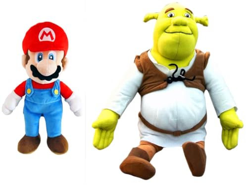 HUAWELL Mario All Star Collection Gefüllter Plüsch 24,1 cm mit Shrek Plüschpuppe Spielzeug 38,1 cm Geschenk für Weihnachten Geburtstag Happy New Year