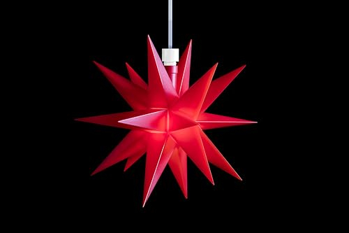 Sterntaler Dekostern | Weihnachtsstern Mini-Stern | Kunststoff | 18-Zacker | Rot | 12cm | Innen | LED | Batterie | mit Timer